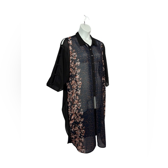 Penningtons, Plus Size Long Sheer Floral Tunic, 2X, Black, Navy, White, Peach - Picture 6 of 10
